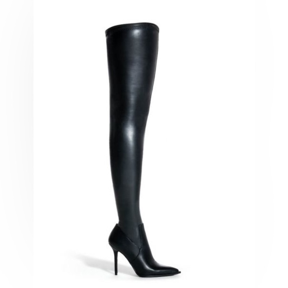 Azalea Wang Black Vegan Leather 4 Way Stretch Thigh High Boots - Picture 2 of 6